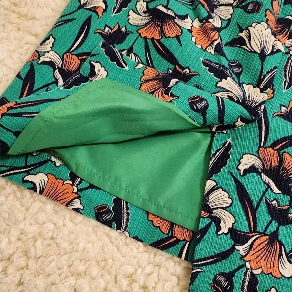 J. CREW green and orange floral‎ pencil shirt size 0
